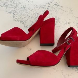 Sexy Red Suede Via Spiga Ankle Strap Shoes